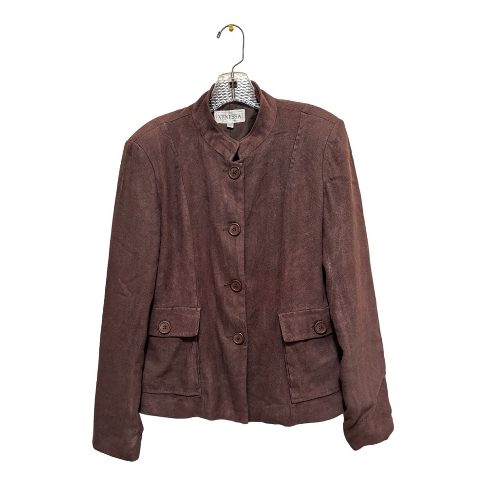 Venessa Skirt Set with Long Sleeves and Stand Collar Women's Size M Dark Brown